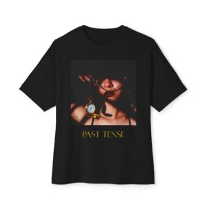 "Past Tense" Cover Art with Gold Text Tee | Oversized Boxy T-Shirt